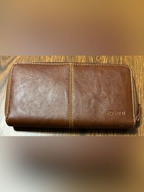 Rosetti Chestnut Brown Zip-Around Leather Wallet for Women